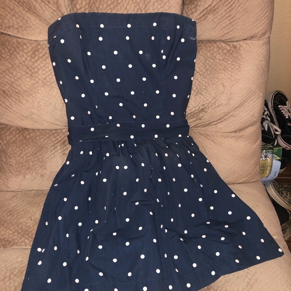 {A&F} Strapless Blue White Polka Dot Swing Dress - Picture 5 of 8